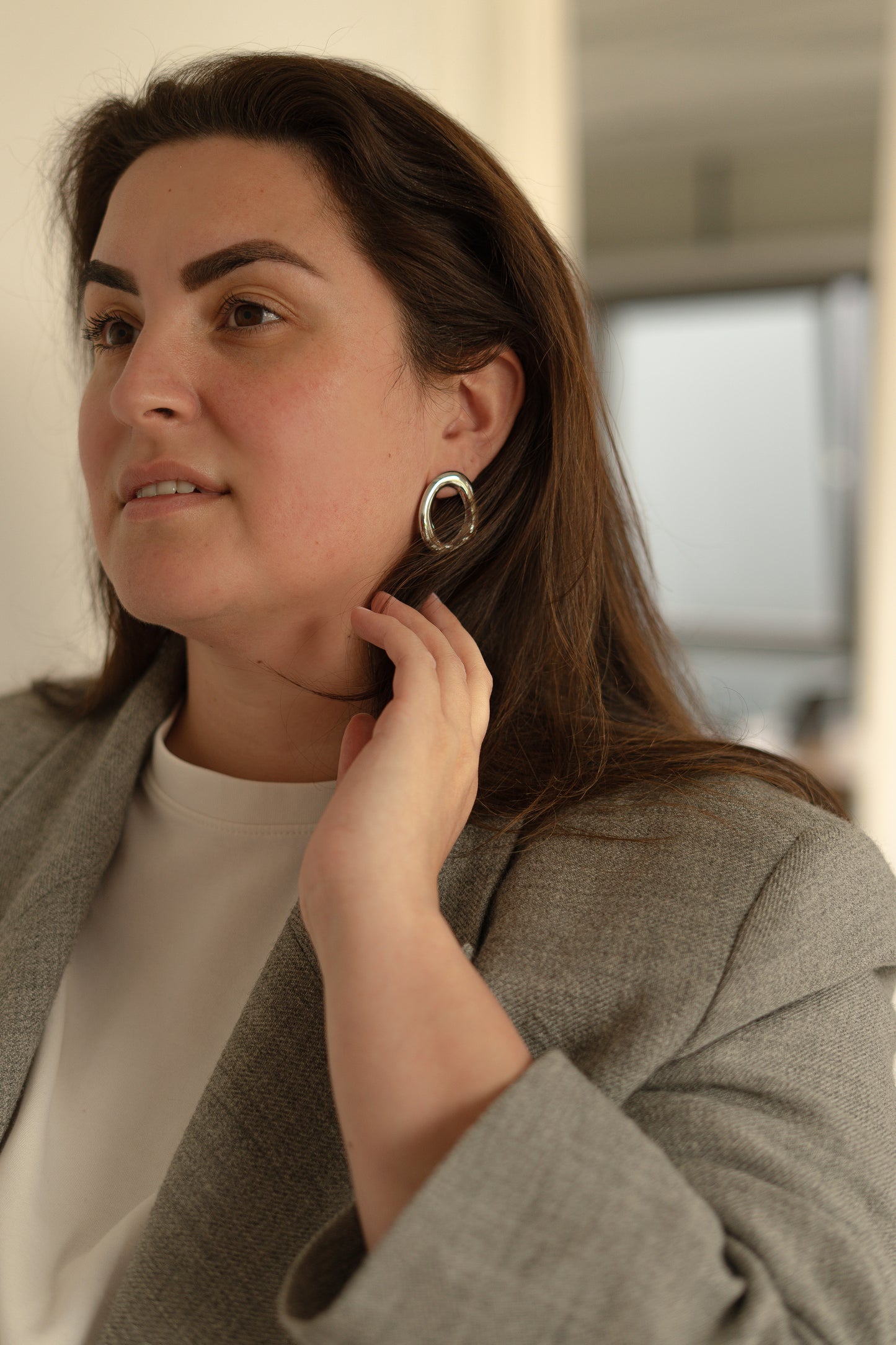 Waved oval earrings | Silver
