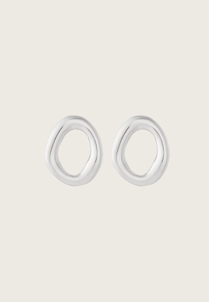 Waved oval earrings | Silver