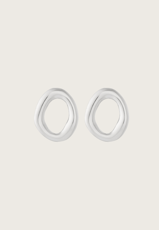 Waved oval earrings | Silver